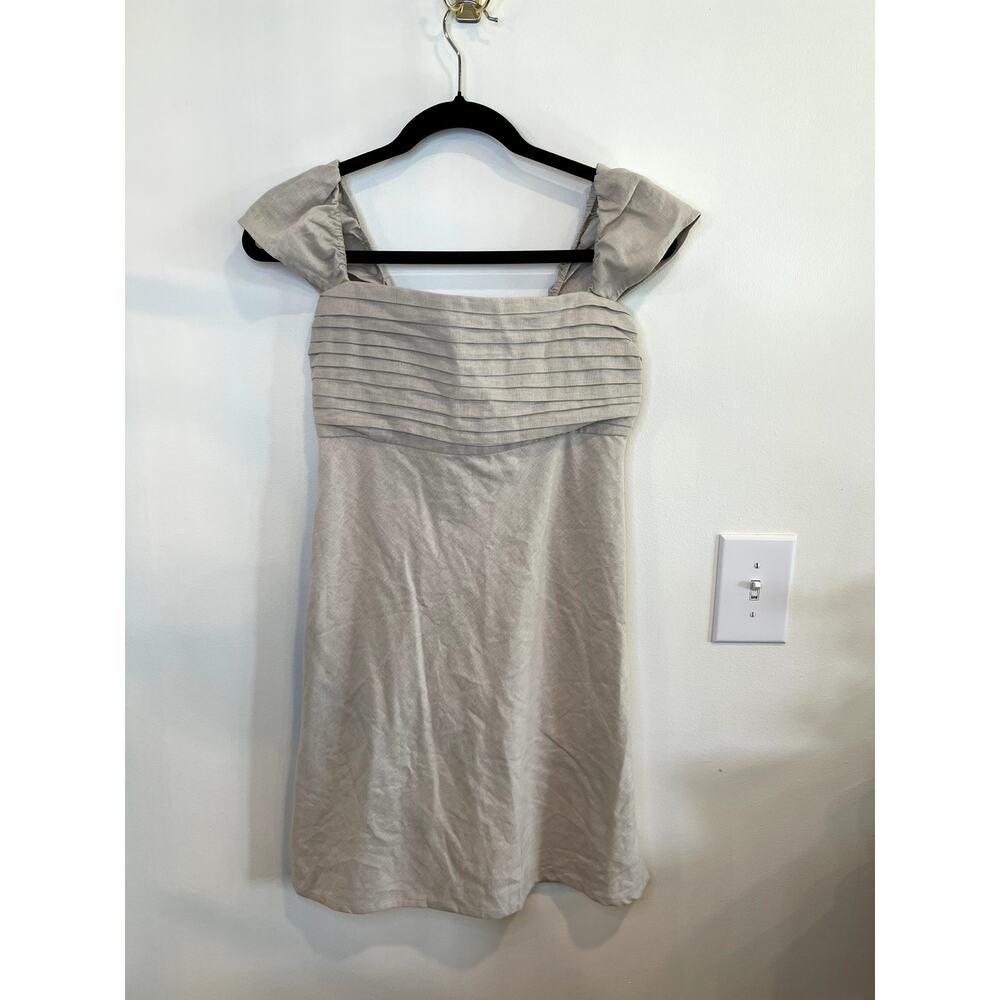 Abercrombie Linen Blend Mini Dress Cream Pleated Bust Small Tall NWT